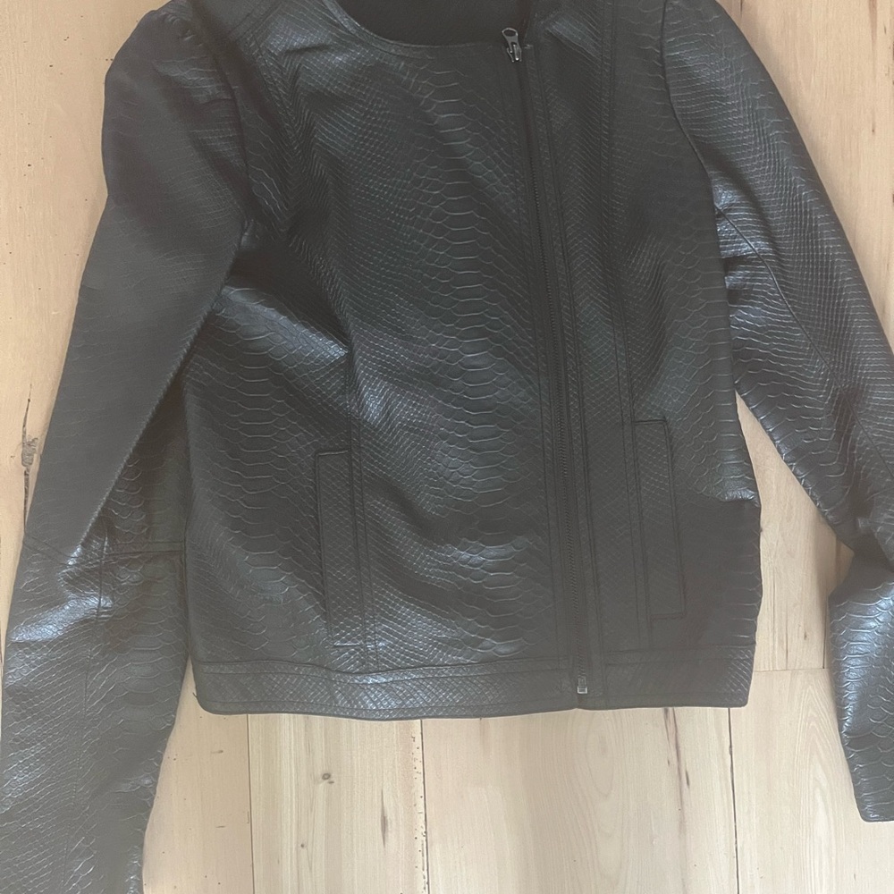 Vince Gunmetal Snake-Embossed Leather Jacket